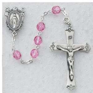  6mm Pink Rosary Beads W/sterling Silver Crucifix & Center 
