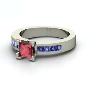  Princess Solitaire Channel Ring, Princess Ruby 14K White 