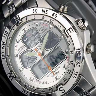   White Steel Digital Alarm Date Army Quartz Sport Men Mens Wrist Watch