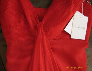 Heartbreaking! VALENTINO Ruched RED Silk Chiffon GOWN Dress  