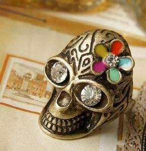   Mens Gothic Skull Flower Bronze Retro Rings Finger Ring O159  
