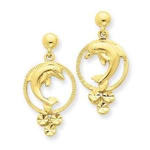  14k Yellow Gold Dolphin Earrings Jewelry