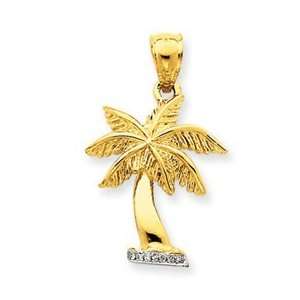  14k Yellow Gold Diamond Palm Tree Pendant Jewelry