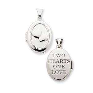  14k White Gold Oval Locket Double Heart Pendant Jewelry