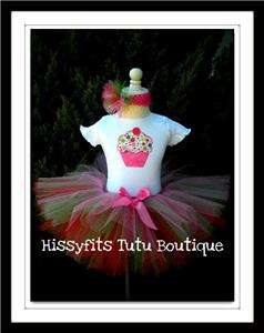 Birthday Polkadotted Cupcake tutu set dress 12m 18m 24m 2t 7y pink bow 
