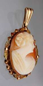 Antique 10K Green Yellow Gold Carved Cameo Pendant Old  