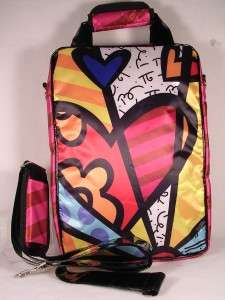 Romero Britto Satin Heart Laptop Bag W/Long Handle NWT  