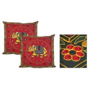  Cotton cushion covers, Golden Elephants (pair)