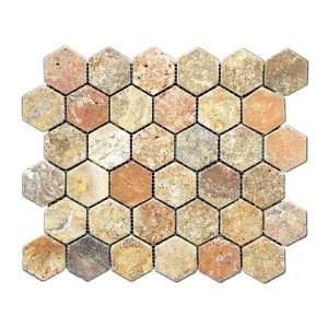   Travertine 2 Hexagon / Hexagonal Tumbled Mosaic Tile   6 X 6 Sample