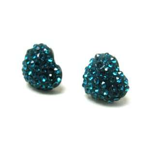  Small Aqua Crystal Puffy Heart Post Earrings Fashion 