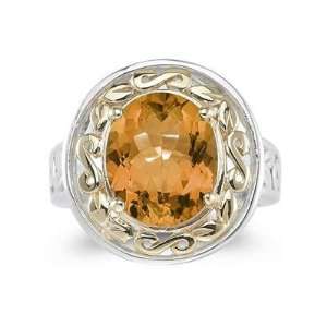  4.45ct.Oval Shape Citrine Ring in Yellow Gold and Silver 