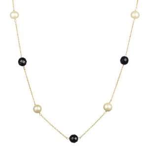   Pearls with Faceted Black Onyx on Vermeil Chain Necklace 18 Jewelry