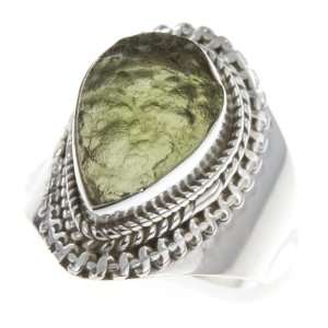   925 Sterling Silver NATURAL MOLDAVITE Ring, Size 6.5, 5.32g Jewelry