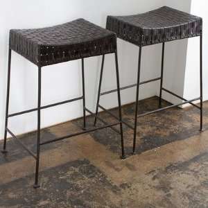 Woven Leather Backless Barstool in Burnt Wax and Antique 