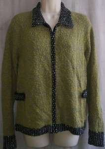 ICELANDIC DESIGN Womens Lg Olive Green Black Zip Cardigan Sweater 
