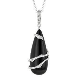  14K White Gold With Black Onyx Diamond Necklace: Jewelry