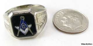 MASTER MASON Masonic RING   10k White Gold Enameled Ostby & Barton C 