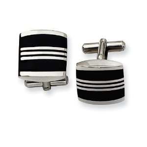  MenÕs Black Enamel Square Stainless Steel Cufflinks 