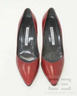 Manolo Blahnik Dark Red Leather Stiletto Heels Size 36.5  