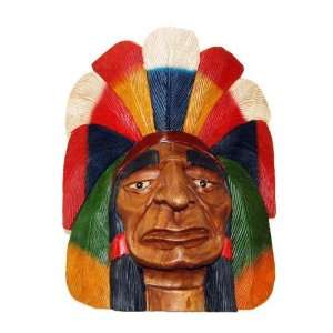 Wood Indian Chief Carved Head 16 