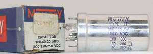 NOS Mallory 3 Section Aluminum Electrolytic Capacitor  