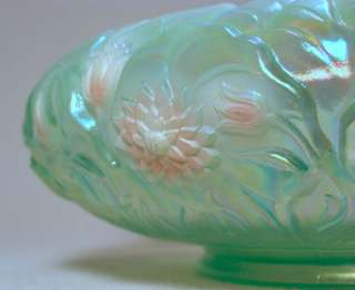 FENTON IRID. Hand painted WATER LILY FLOWER BOWL vase dish  