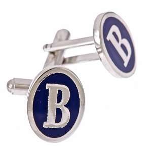Silver plated and blue enamel initial B cufflinks with presentation 