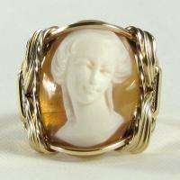Italian Hand Carved Shell Cameo Ring 14K Rolled Gold  
