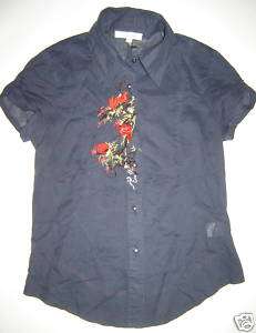 LUCY PARIS embroidered navy shirt top blouse SMALL  