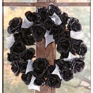 Glittering Black Rose Halloween Floral Wreath By Collections Etc