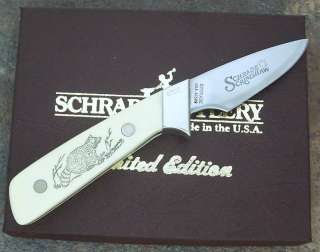 SCHRADE USA 1982 SCRIMSHAW RACCOON LITTLE FINGER KNIFE  