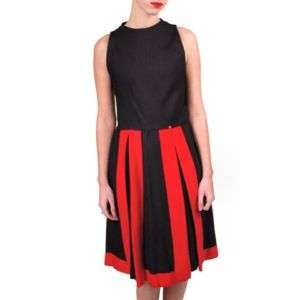 Vintage Black/Red Linen Color Block Dress Donald Brooks 1970’S 