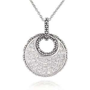  Sterling Silver Marcasite and Clear Crystals Round Disc 
