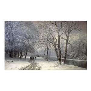 Anders Andersen lundby   A Winter Landscape With Horses And Carts By A 