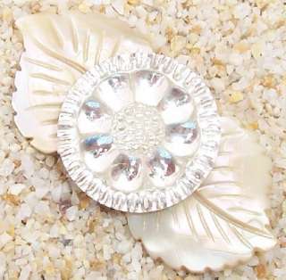 VTG Mother of Pearl Glass Button Handmade Brooch Pin  