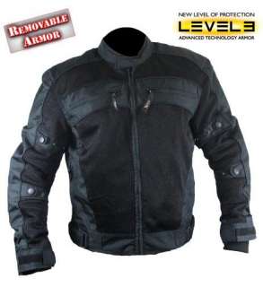 Mens Black Tri Tex Fabric Level 3 Armored Motorcycle Jacket 5XL 