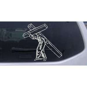 Silver 12in X 12.6in    Jesus With The Cross Christian Car Window Wall 