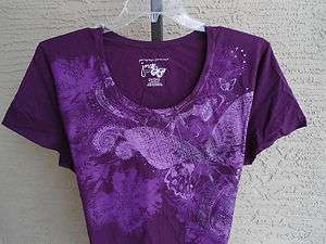 NEW WOMENS JUST MY SIZE GRAPHIC TEE WITH GLITZY BUTTERFLYS AND FLOWERS 