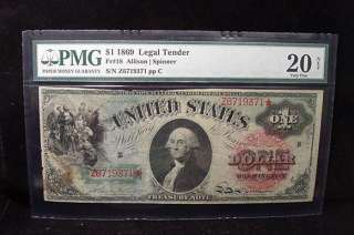 Series of 1869 Large Size $1 Legal Tender US Note PMG 20 Very Fine Fr 