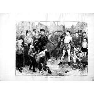  1871 SCENE LONDON STREET ACROBATS PERFORMING MUSIC MAN 