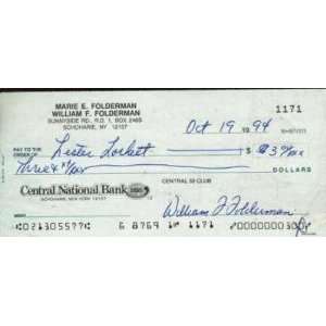 Lester Lockett Hand Signed Cancelled Bank Check~psa   MLB 