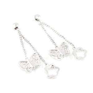  Earrings silver Papillons Jumeaux white.: Jewelry