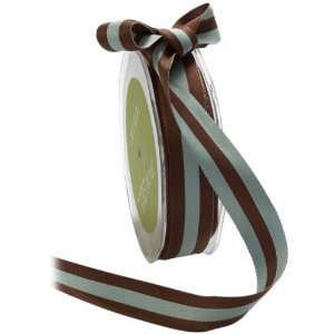  May Arts 3/4 Inch Wide Ribbon, Brown and Light Blue 