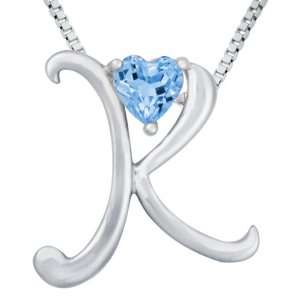    Sterling Silver Sky Blue Topaz Letter K Pendant,18 Jewelry
