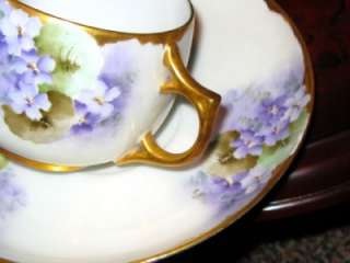 LIMOGES HAND PAINTED VIOLETS GOLD TEA CUP AND SAUCER FAB!  