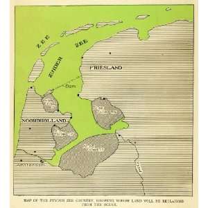  1907 Print Zuyder Zee Netherlands Antique Map Zuiderzee 