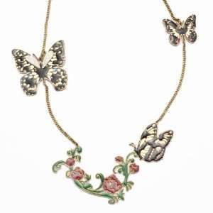 Retro vintage brass gold butterfly floral pendant necklace by 