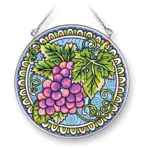   Grape Design, Hand Painted Glass, 4 1/2 Inch Circle: Home & Kitchen