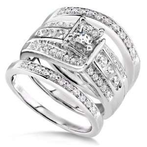  1 1/10 Carat TW Princess Diamond 3 Ring Bridal Set in 14k 
