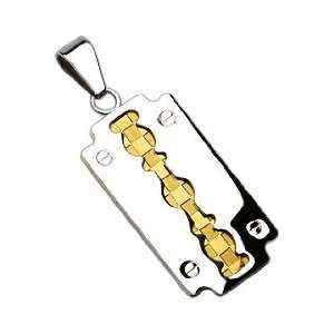  NEW Stainless Steel 2 Tone Gold Centered Blade Pendant Arts 
